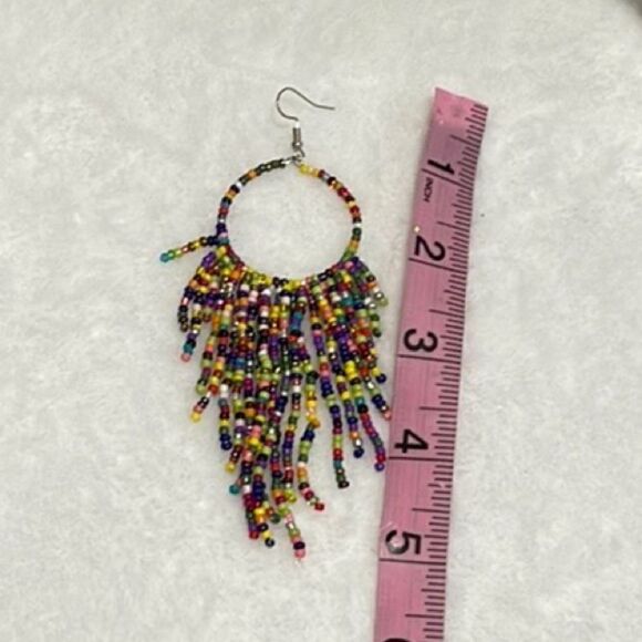 Brand New!! Beaded boho circle and tassel fishhook earrings - Picture 4 of 4